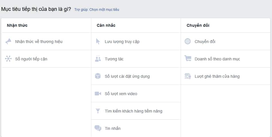 mục tiêu chiến dịch quảng cáo facebook