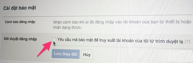 Tính năng xét duyệt đăng nhập tài khoảng Facebook