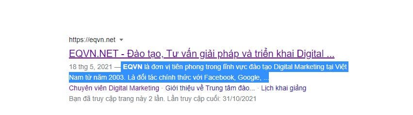 Vị trí xuất hiện của meta description trong SERP