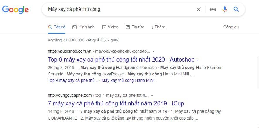 Tham khảo loại nội dung cho từ khóa từ các vị trí đầu