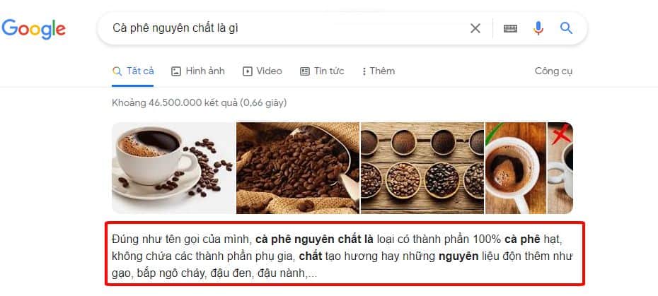 Google có thể trả lời truy vấn tìm kiếm cho những câu hỏi về định nghĩa hoặc đơn giản