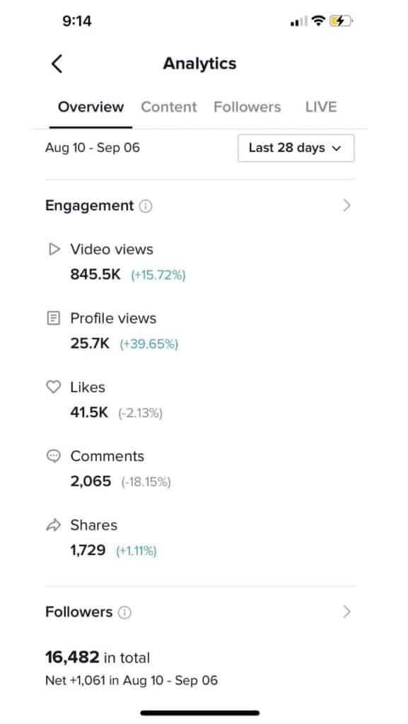Tiktok analytics tab overview