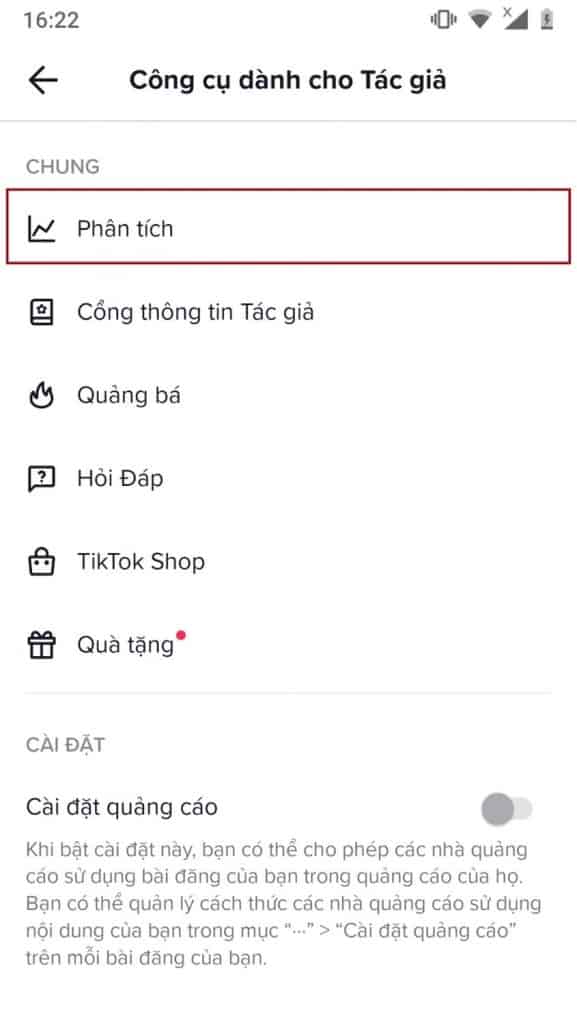 Truy cập tiktok analytics điện thoại