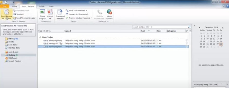 Gửi mail hàng loạt trong outlook 10