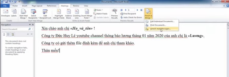 Gửi mail hàng loạt trong outlook 7
