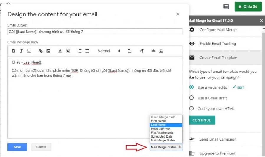 Gửi mail hàng loạt trong mail merge 17