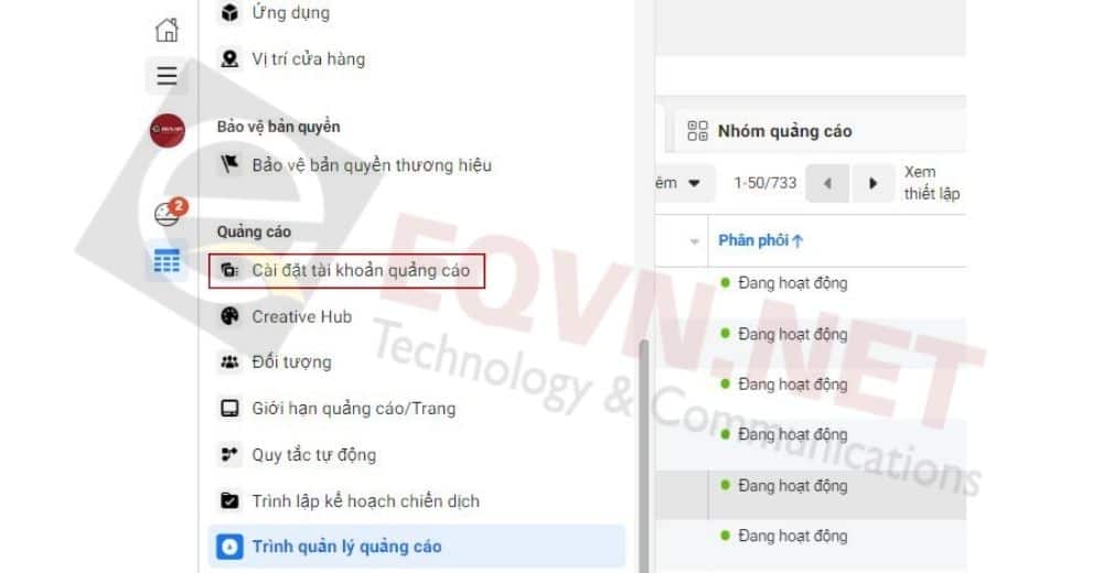 Cài đặt tài khoản quảng cáo