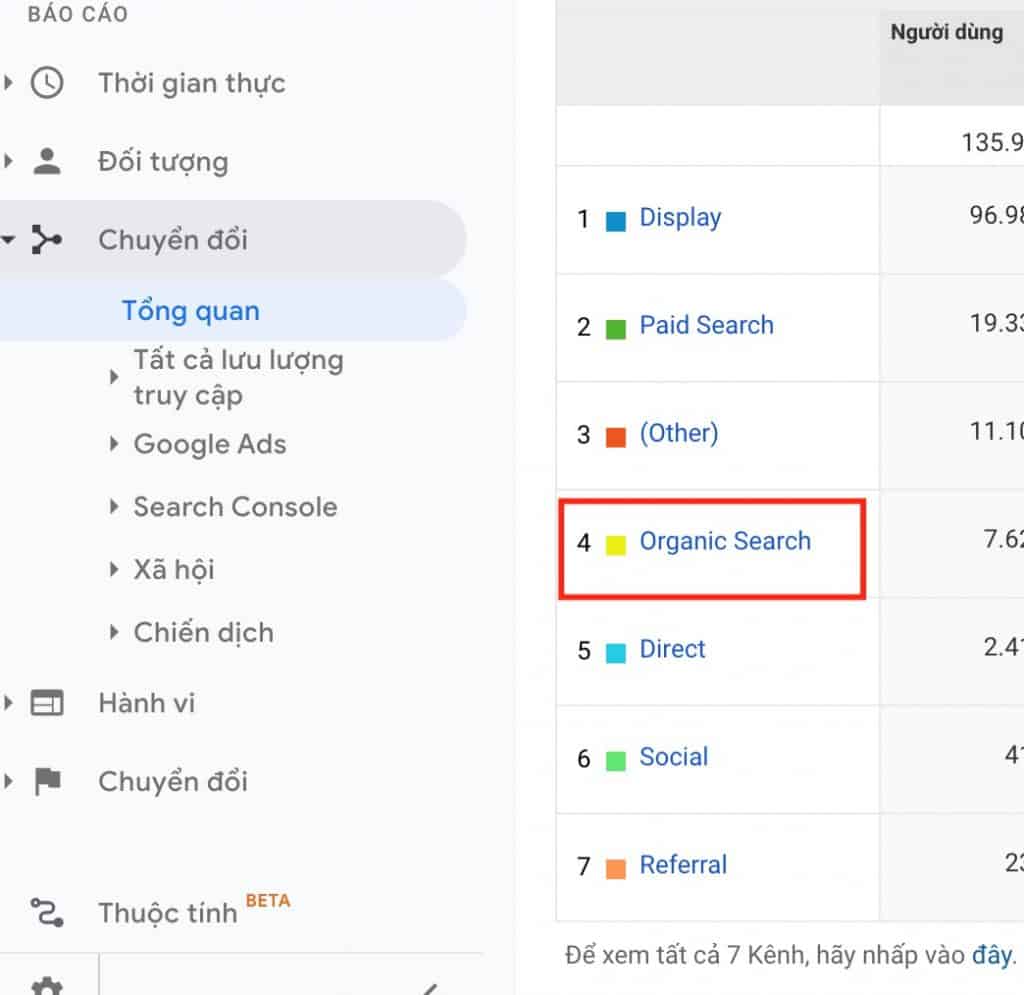 Kiểm tra Organic Keyword trong mục Organic Search trong Analytics 3