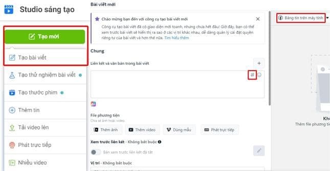 Tính năng đăng tải bài viết trong studio sáng tạo
