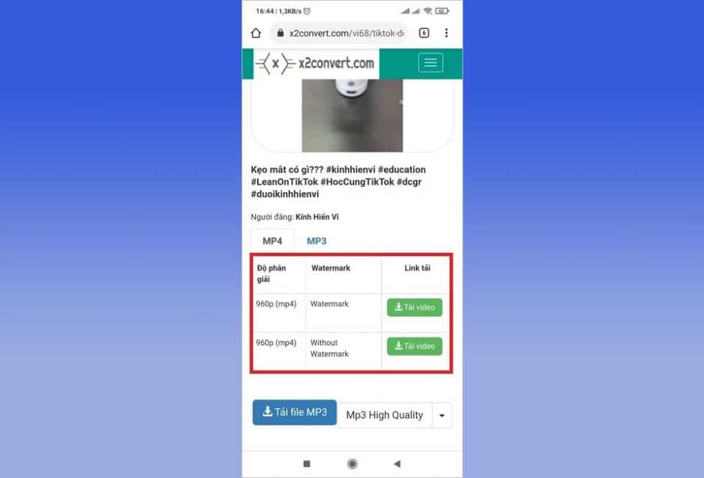 Tải video tiktok không dính logo trên x2convert.com - 8