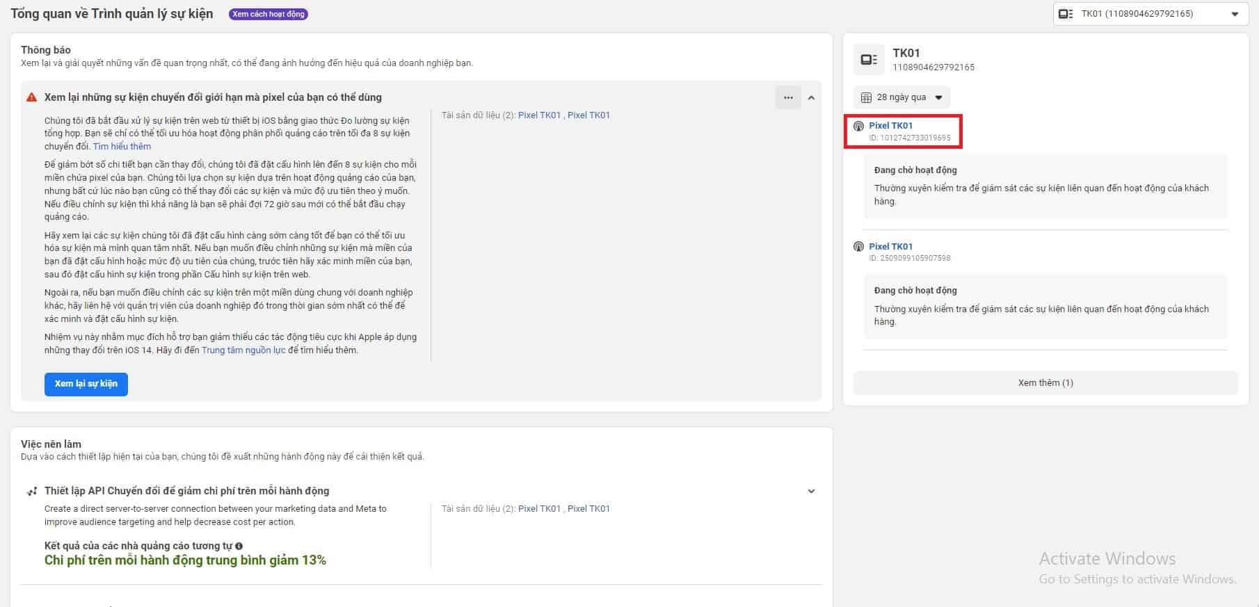 lựa chọn facebook pixel