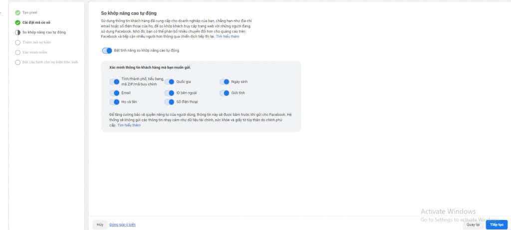 so khớp nâng cao tự động facebook pixel