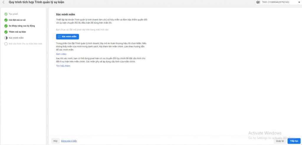 xác minh miền trong facebook pixel