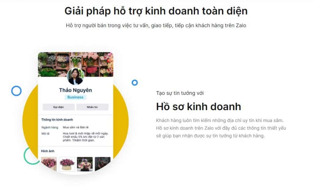 zalo business tạo hồ sơ kinh doanh