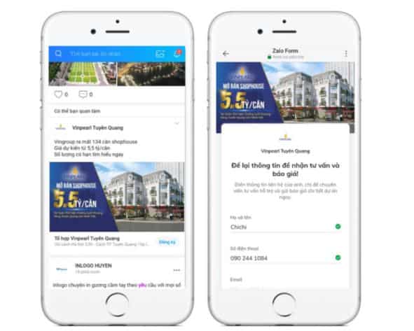 Quảng cáo Zalo form Zalo Ads