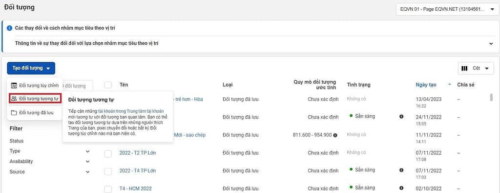 tạo lookalike audience facebook