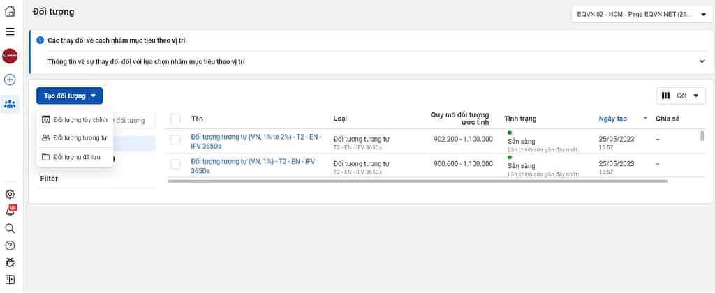 Tạo đối tượng tùy chỉnh facebook