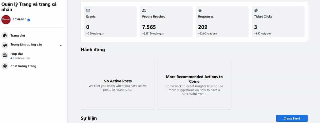 tạo sự kiện trên fanpage EQVN 3