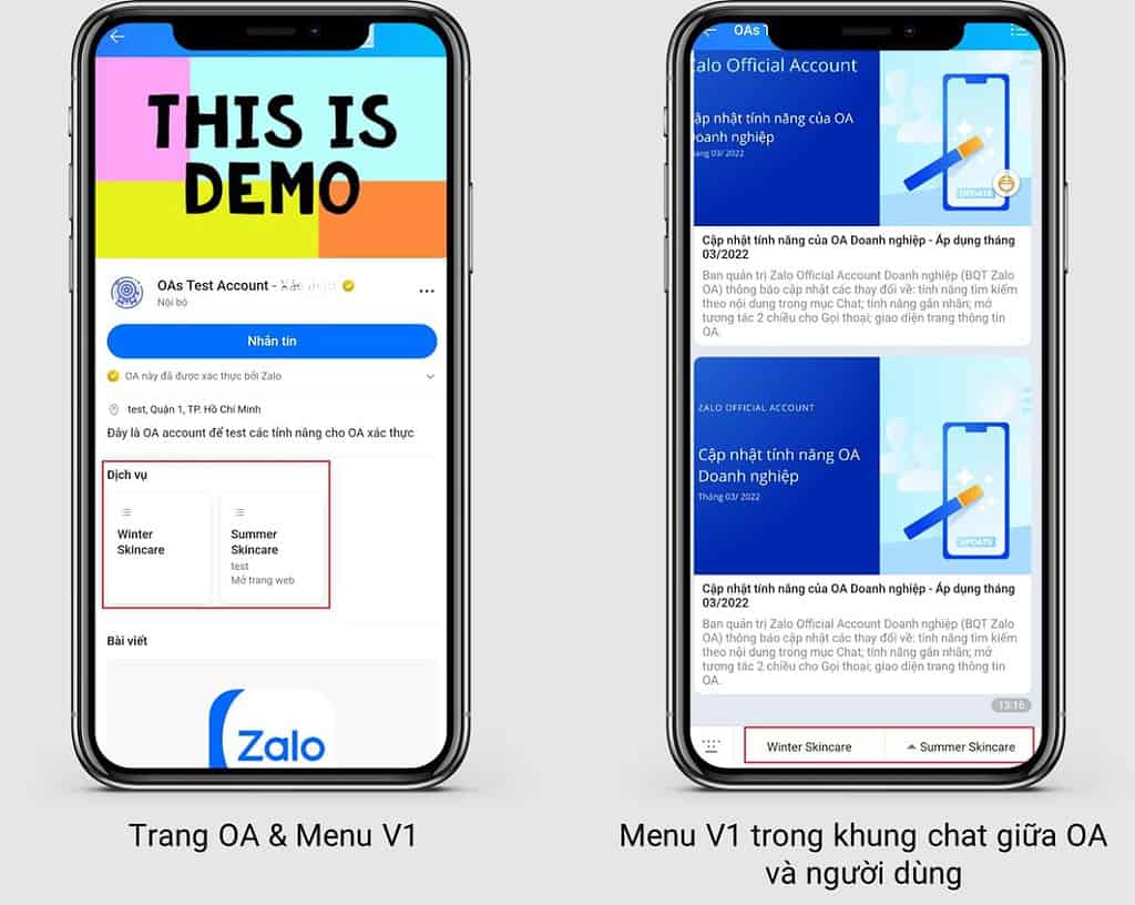 thiết lập menu zalo oa v1