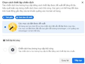 Chọn thiết lập chiến dịch