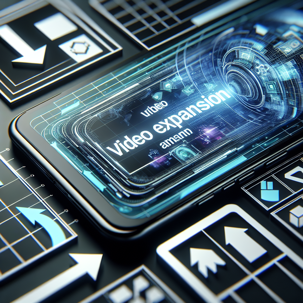 A close-up shot of a smartphone displaying a Facebook ad being automatically resized for different formats using AI, showcasing the