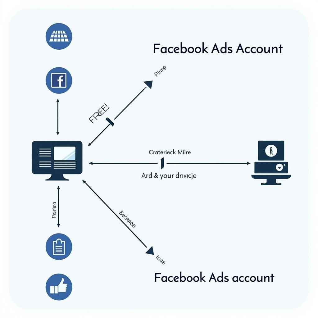 A visual representation of data flow from a website server to a Facebook Ads account. Use arrows and lines to illustrate the data transmission process, emphasizing security and efficiency. Include icons of servers, websites, and social media platforms to create a clear and informative graphic.