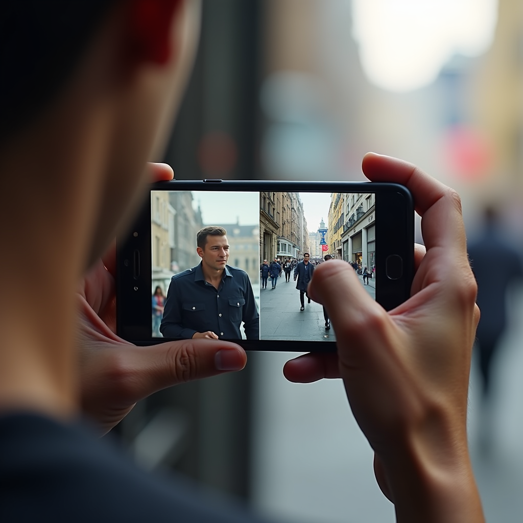 A split-screen showcasing a person filming a short video on their phone on one side, and the same video going viral on a social media platform on the other. The composition emphasizes the effectiveness and reach of short-form video content.