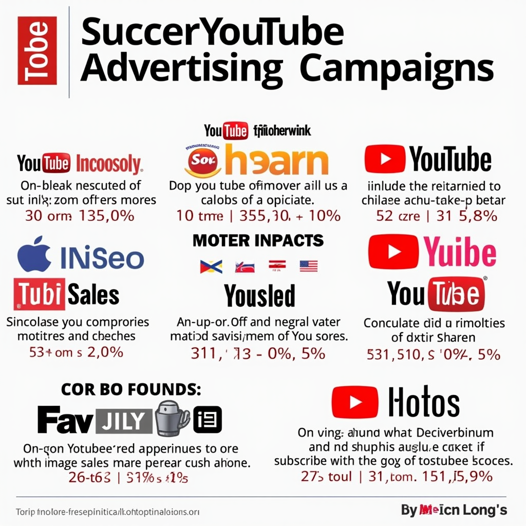 A collage featuring successful YouTube advertising campaigns from different industries, showcasing the positive impact on brand awareness, sales, and subscriber growth. Include logos of recognizable brands and impactful statistics.