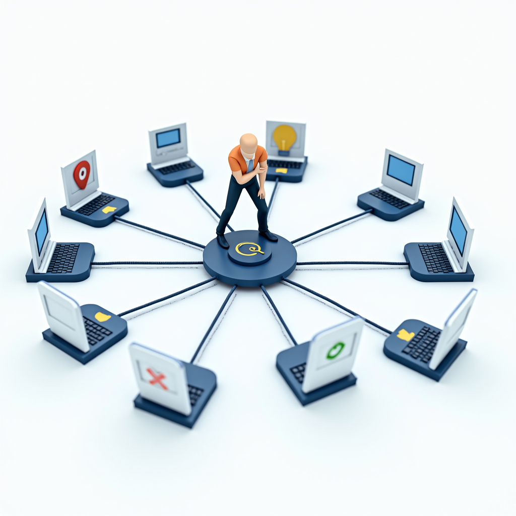 An interconnected network of websites linking to a central website, demonstrating the power of backlinks in off-page SEO.