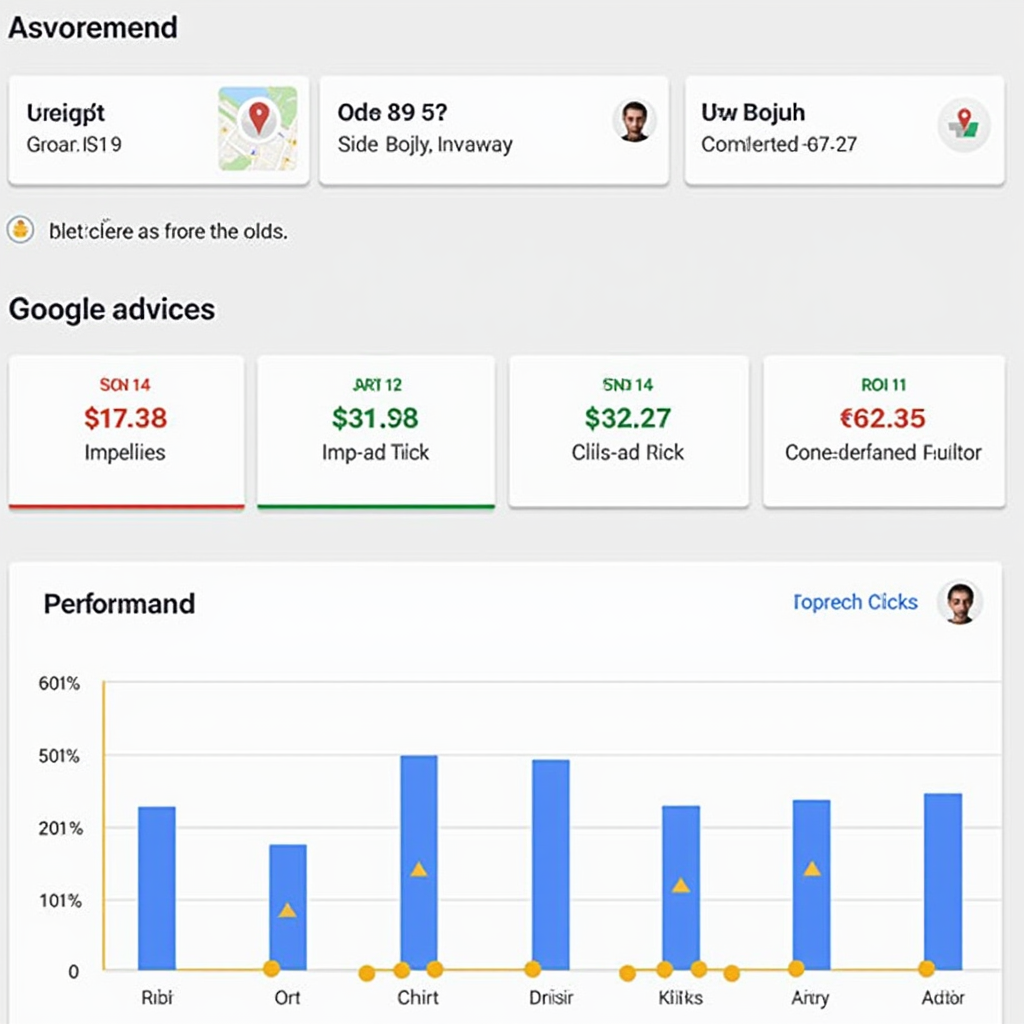A dashboard displaying Google Maps ad performance metrics, including impressions, clicks, conversions, and ROI, demonstrating the data-driven approach to optimization.