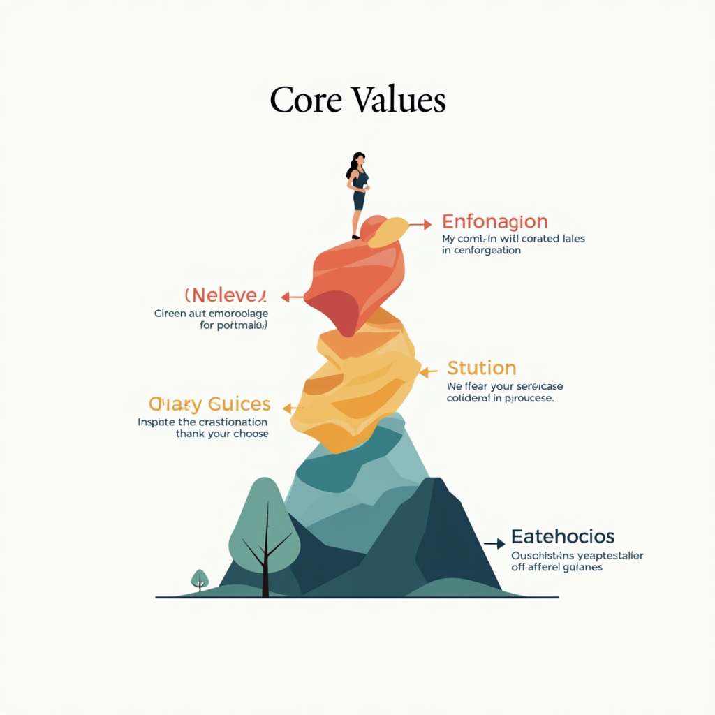 A visual representation of a brand's core values including mission, vision, and values, depicted as interconnected elements forming a strong foundation.