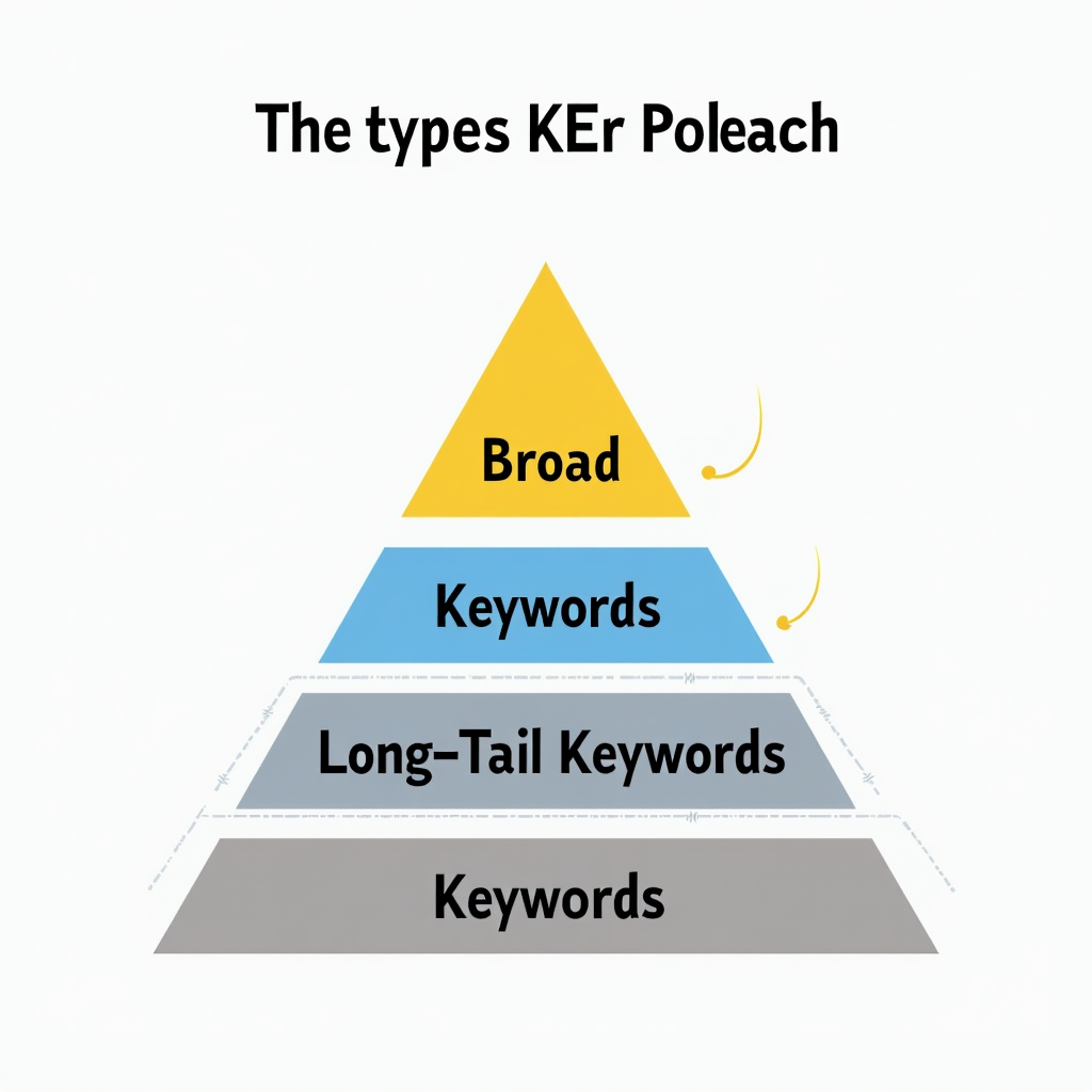 A pyramid illustrating the different types of SEO keywords, starting from broad keywords at the top and narrowing down to long-tail keywords at the bottom. The pyramid is visually appealing and easy to understand.