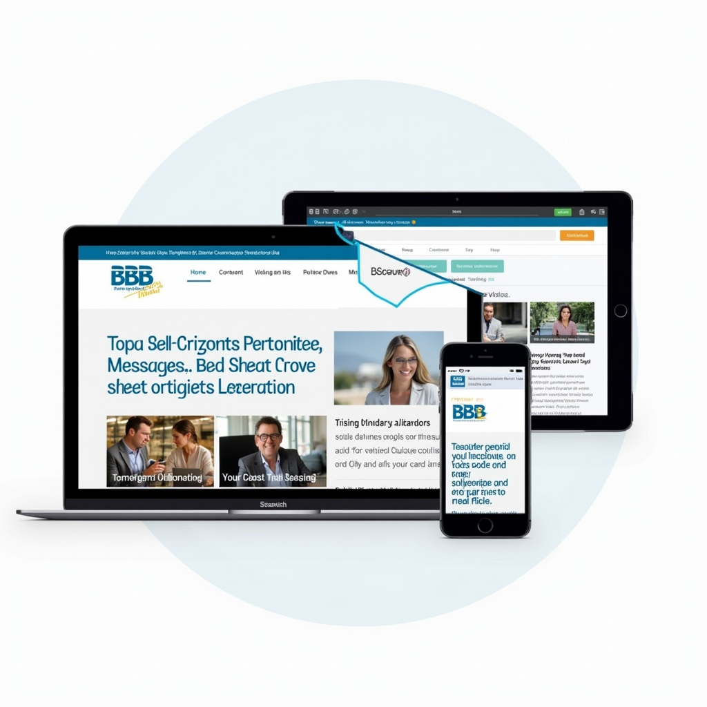 A split-screen showing personalized B2B content on different devices (laptop, tablet, smartphone), highlighting seamless integration and consistent messaging across all platforms.