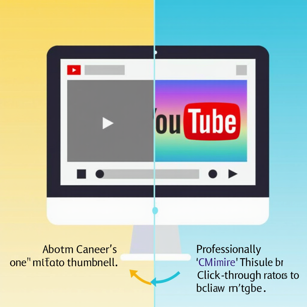 A creative graphic showcasing a split-screen comparison: On one side, a dull, unoptimized YouTube thumbnail; on the other, a vibrant, professionally designed thumbnail created with Canva, highlighting the impact of visual appeal on click-through rates.